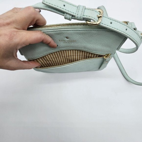 Kate Spade New York Light Blue Mint Green Pebbled Leather Crossbody Bag Purse - Picture 10 of 16